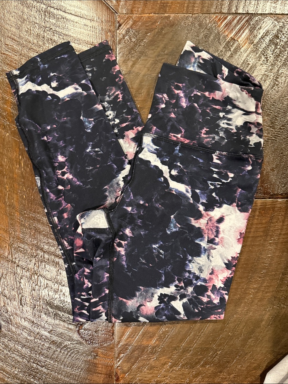 Reebok Black Tie-Dye Effect High-Rise Leggings with Pink Accents